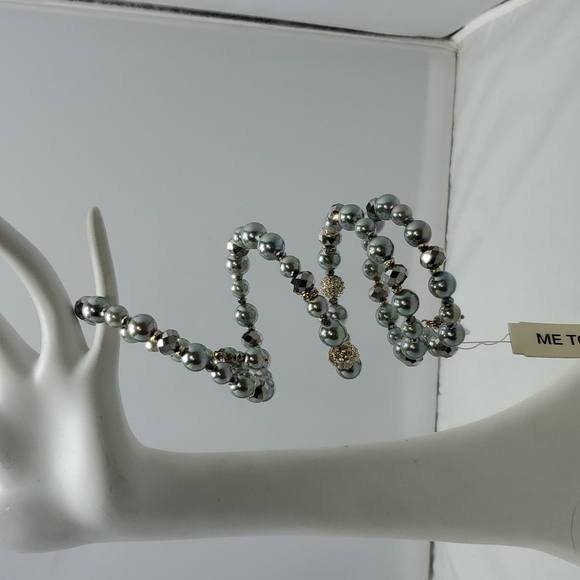 Ali khan pave Crystal ball bead memory wire Bracelet in shades of black gray - Picture 6 of 6